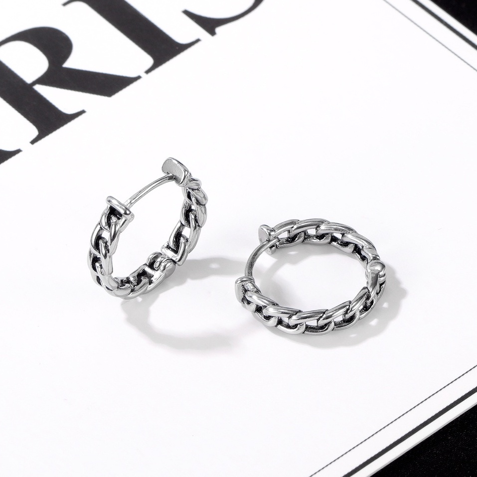 Bông tai titan unisex kiểu vòng xích tròn không gỉ UE2206