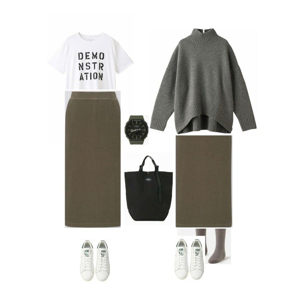 (UNIQLO Nhật chính hãng) Nữ- Chân váy bút chì dáng midi xẻ sau kẻ tăm chất thun- Woman Ribbed Skirt | BigBuy360 - bigbuy360.vn