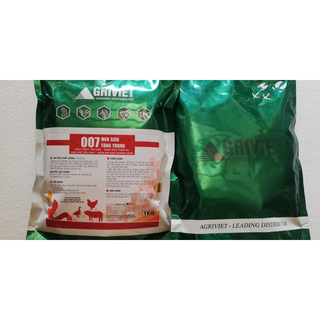 1kg Men Siêu Tăng Trọng 007- 5 trong 1 dùng cho gia súc, gia cầm, Chó mèo