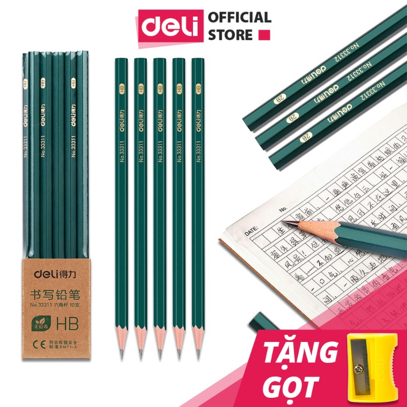 10 Bút chì màu xanh lá đầu lục giác loại 2B/ HB 33311/33312