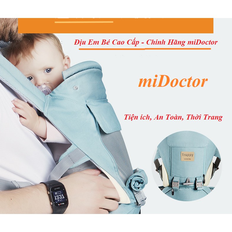 Đai Địu Em Bé Cao Cấp, Ngồi 4 Tư Thế Có Túi Để Đồ Tiện Dụng, Các Bộ Phận Có Thể Tháo Rời - Chính Hãng Cao Cấp miDoctor