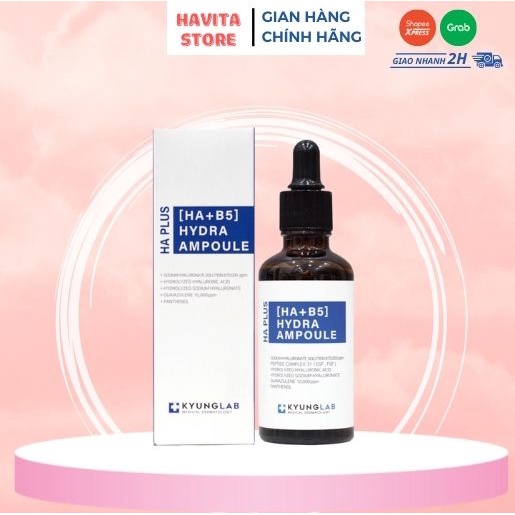 Serum căng bóng da Kyung Lab chính hãng HA PLUS, tinh chất cấp nước  HYDRA AMPOULE 50ml  chống lão hóa xóa nhăn