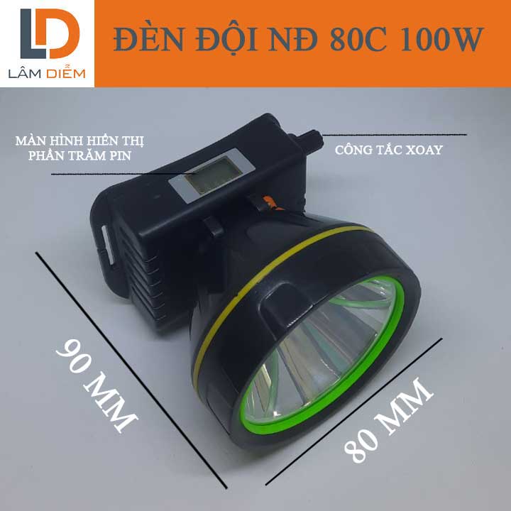 ĐÈN PIN SẠC ĐỘI ĐẦU 100W CÔNG TẮC XOAY CÓ MÀN HÌNH TỈ LỆ PHẦN TRĂM PIN NĐ 80C