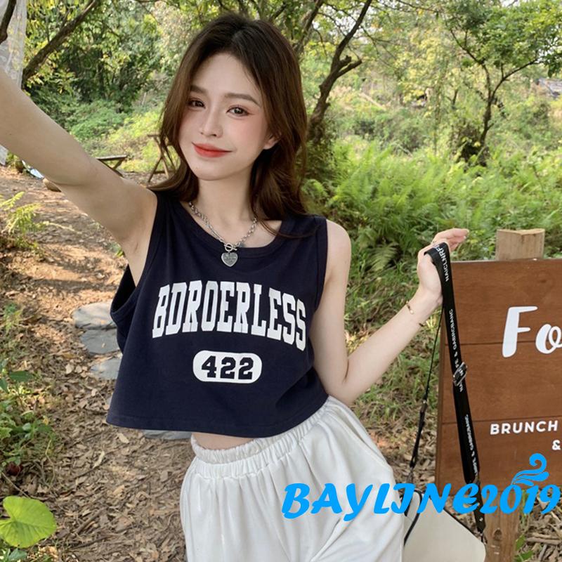 Áo Thun Lửng Sát Nách In Chữ Và Số Phong Cách Trẻ Trung Dành Cho Nữ