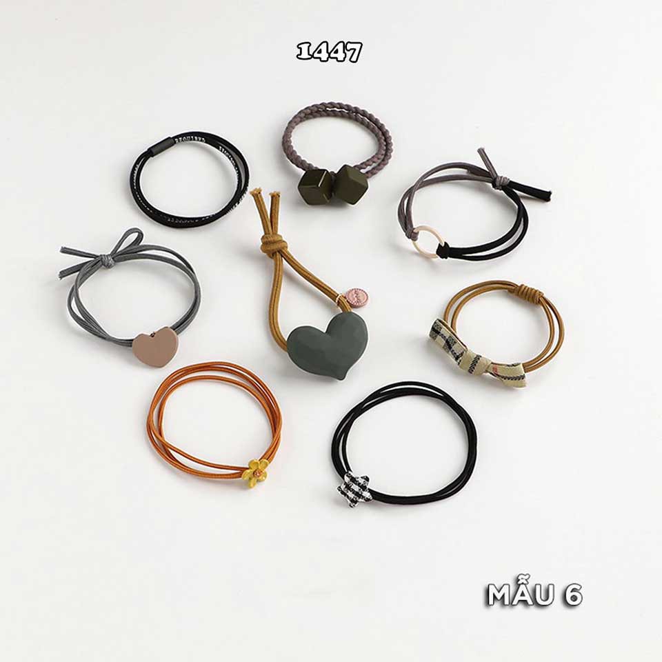 Bộ buộc tóc 8 cái nhiều họa tiết bắt mắt FREESHIP Set cột tóc Hàn Quốc dễ thương AH1447