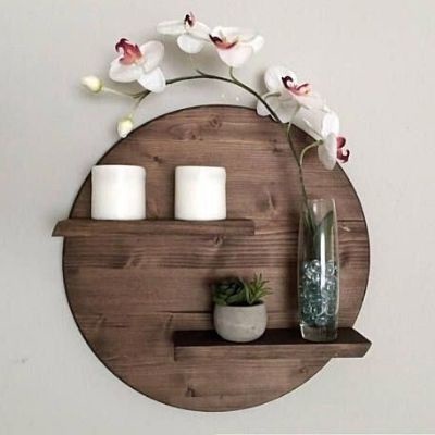 Kệ treo tường hình tròn bằng gỗ phong cách vintage