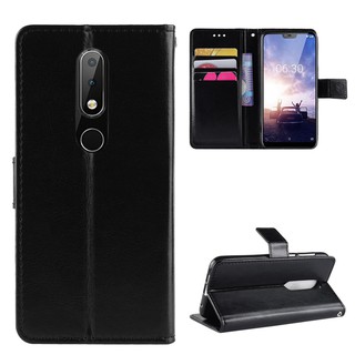 Bao da điện thoại nắp lật màu trơn có ngăn đựng thẻ dùng cho Nokia 6.1 Plus
