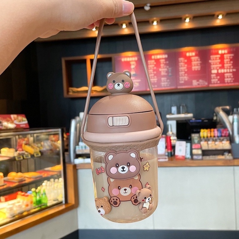 Bình Nước Cho Bé Tặng kèm Sticker FREESHIPBình Nước Có Nắp Hình Động Vật Dễ Thương