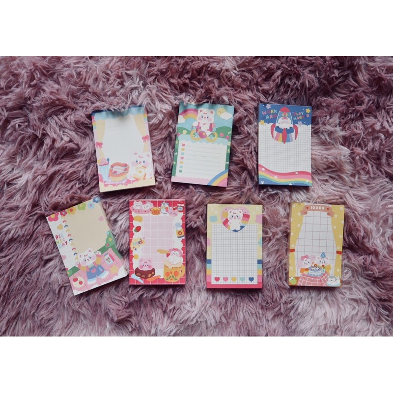 Set mix note giấy ghi chú hoạt hình gấu A44