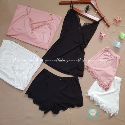 [Ảnh thật 100%] Set đồ ngủ ren Ôm Body sexy, Bộ Ngủ 2 Dây Chất liệu Len Tăm Mát Lạnh Cực Mềm | BigBuy360 - bigbuy360.vn