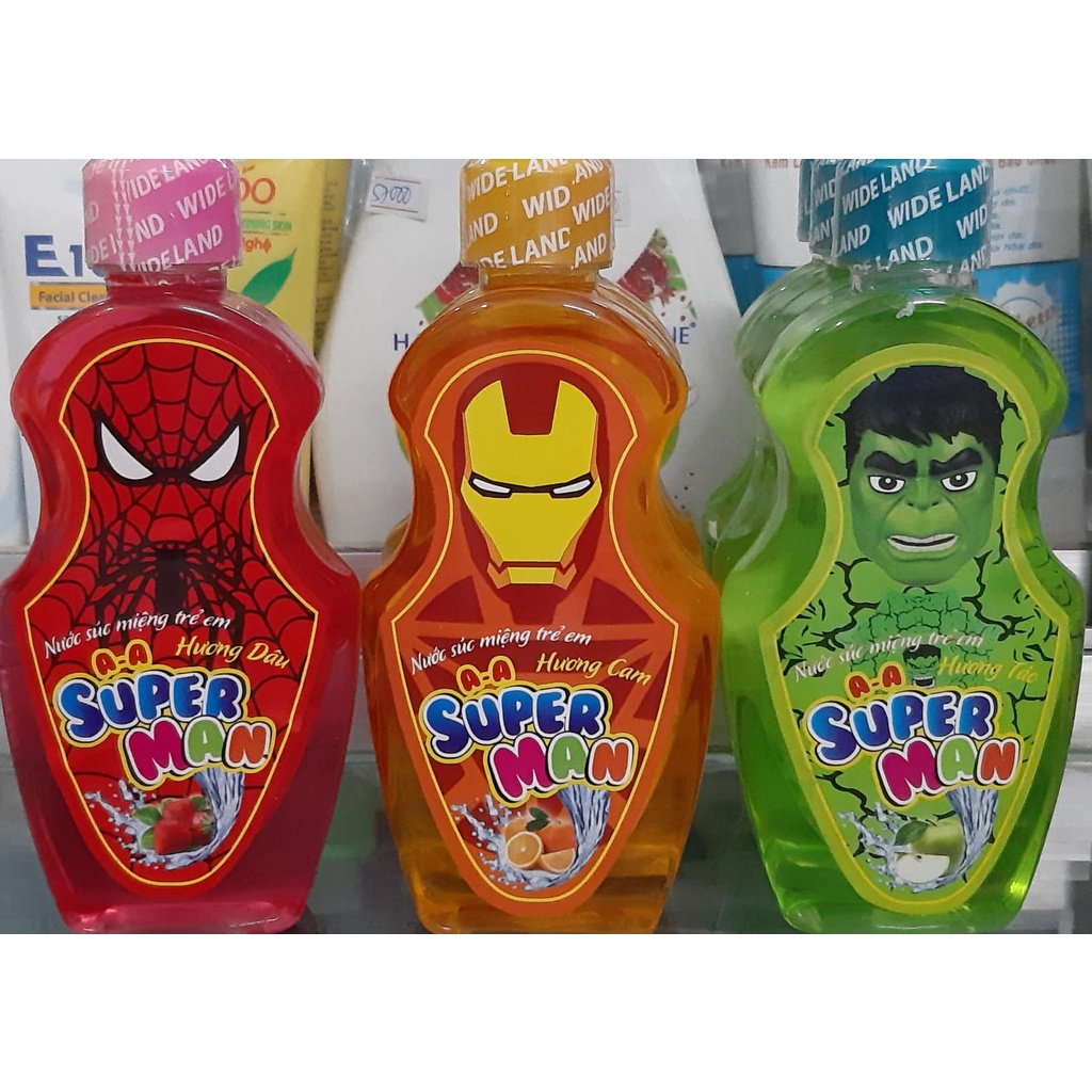 Nước súc miệng trẻ em Superman 250ml - làm sạch khuẩn, sạch mảng bám, hơi thở thơm tho, an toàn cho bé