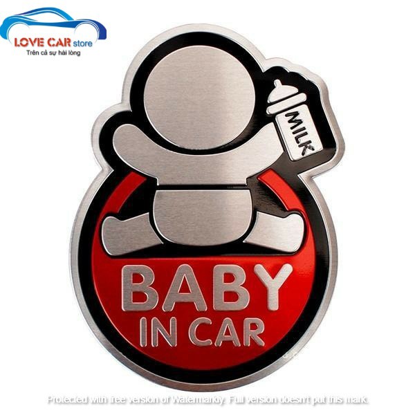 Tem baby in car dán ô tô xe hơi cảnh báo lưu ý nhắc nhở những xe phía sau (tem nhôm)