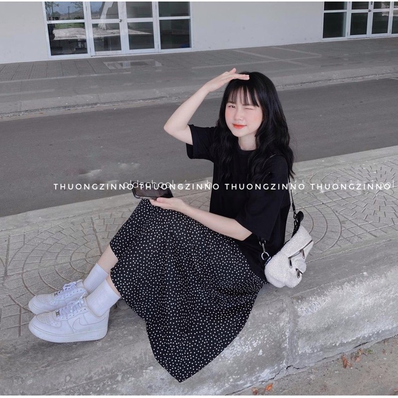 [Ảnh thật/Video] [Ảnh thật/Video]Chân váy chấm bi maxi chữ A lưng cao hoạ tiết chấm bi phong cách cổ điển | BigBuy360 - bigbuy360.vn