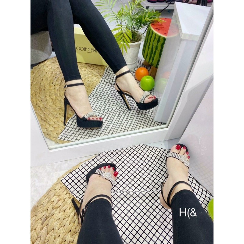 [Xưởng giày cao gót] Sandal nữ cao gót 12p quai Lắc đá Jimicho siêu chảnh