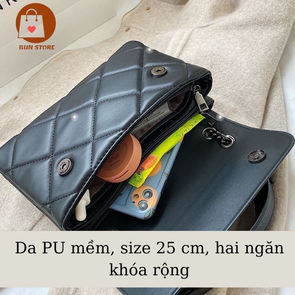 Túi nữ đeo chéo da mềm túi xách đeo vai kẹp nách nữ đẹp hàn quốc dây xích hàng hiệu chính hãng màu đen