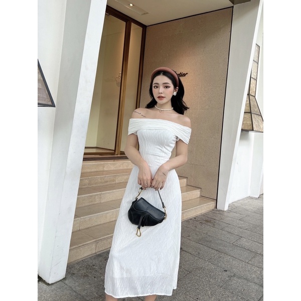 Đầm trễ vai tay ngắn gân sóng dự tiệc sang chảnh BT186 Venus