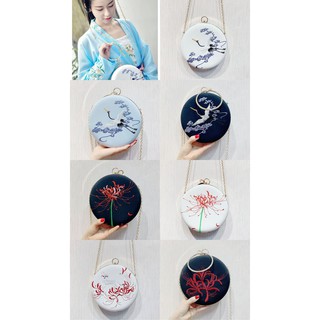 Túi tròn cổ trang cao cấp họa tiết thêu (ảnh thật ở cuối)