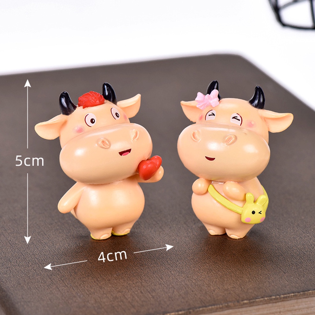 【SPP】2Pcs Mini Cartoon Cow Shape Resin Crafts DIY Micro Landscape Bonsai Ornaments