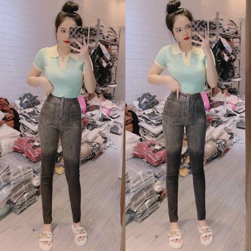 áo len dệt kim croptop mix cổ vàng nổi bật (39087#) | BigBuy360 - bigbuy360.vn