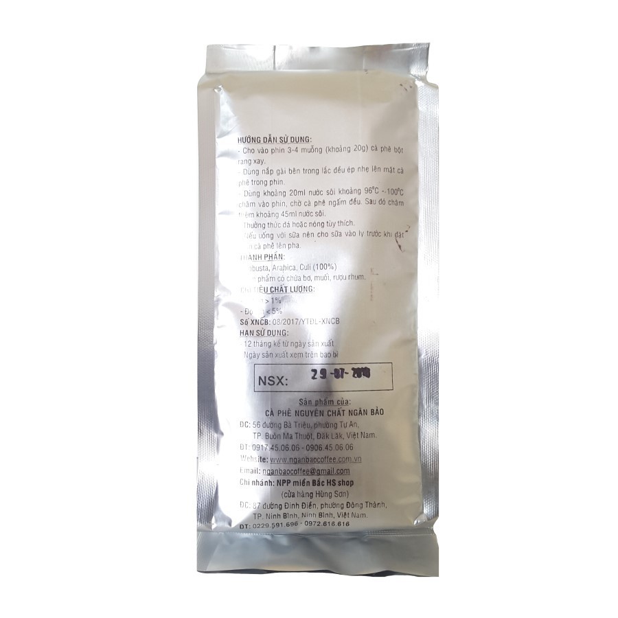 Túi 500g Cà phê bột (Hạt Robusta,Arabica,Culi rang xay nguyên chất) Ngân Bảo - NPP HS shop