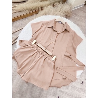 SET ÁO SƠ MI THẮT EO + SHORT BA MÀU [kèm ảnh thật ]