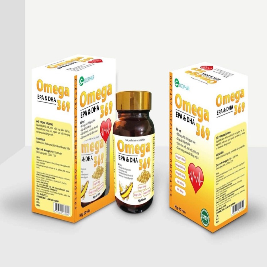 Omega 369, hộp 60 viên bổ sung Omega 3,6,9 vitamin E, A, DHA, EPA giúp giảm mỡ máu, giảm mỏi và khô mắt, tim mạch