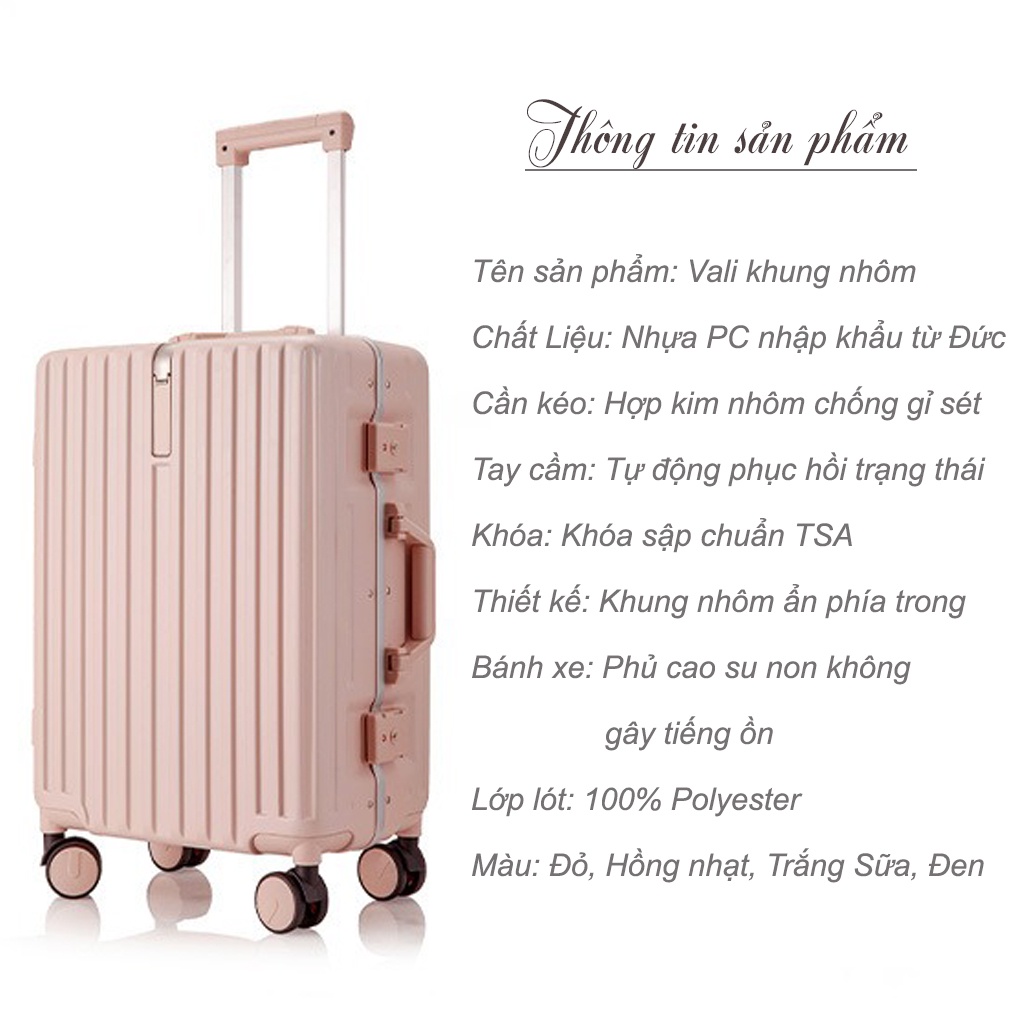 Vali Kéo Khung Nhôm Khoá Sập Cao Cấp Travelking 805 Siêu Bền Chống Vỡ Tuyệt Đối Chính Hãng Hùng Phát - Bamozo Shop