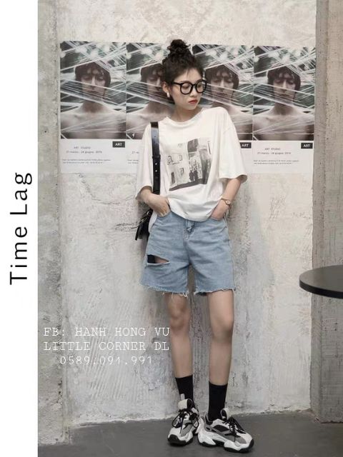 Quần short ngố lửng jeans xanh nhạt rách xẻ một bên ulzzang kèm ảnh thật hàng sẵn