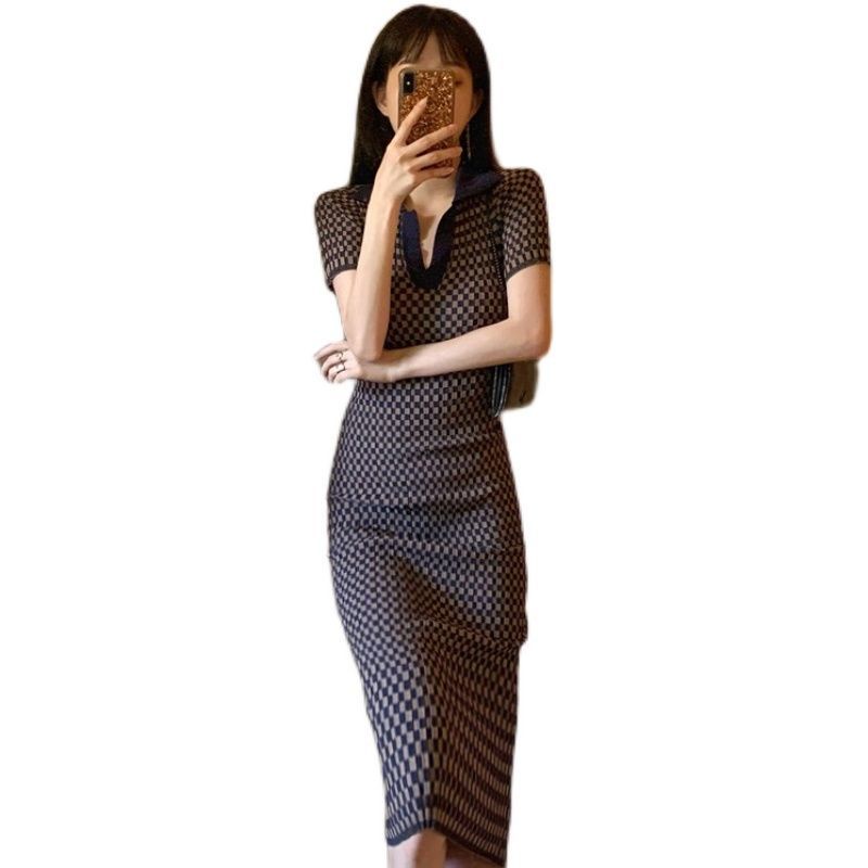 Đầm Dệt Kim Cổ polo Dáng Dài Ôm Thời Trang Sang Trọng Cho Nữ