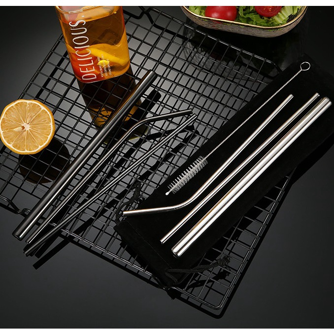Bộ 3 ống hút inox kèm cọ rửa