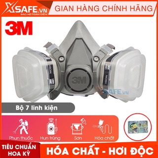 Mặt nạ phòng độc 3M 6200 kèm 7 món, 2 phin lọc hơi hữu cơ 6001. Chống bụi ,chống độc, phun sơn, phun thuốc - Chính hãng