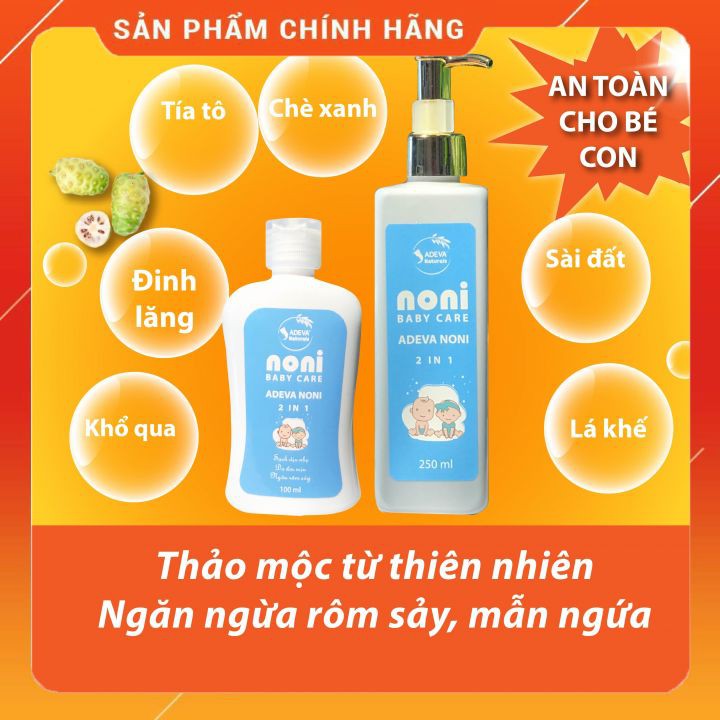 Combo Nước tắm thảo dược cho bé (100 ml và 250 ml) ⚡FREESHIP⚡ Ngăn ngừa rôm sảy cho làn da bé mịn màng - Adeva Noni