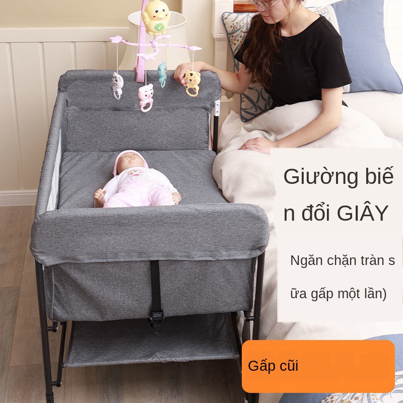 GhếTăng giường cũi trẻ em bb di động có thể gấp lại cho sơ sinh khâu lớn trong nhỏ phong cách Châu Âu