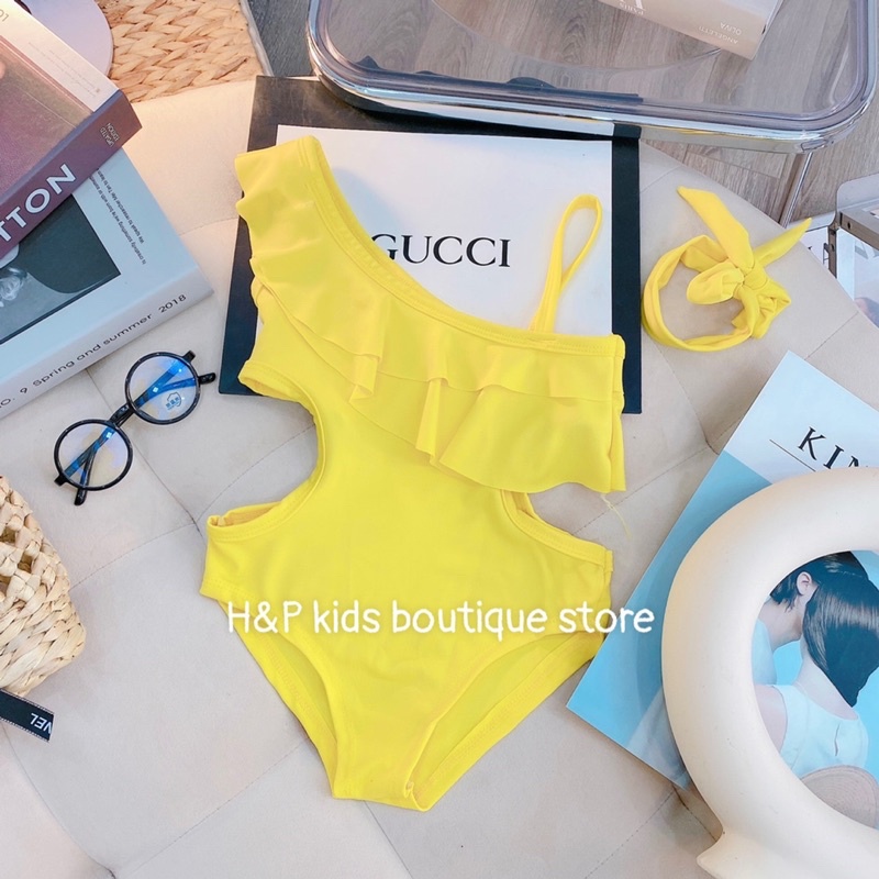 Bikini, bộ đồ bơi khoét eo kèm turban cho bé gái