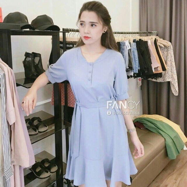 Đầm suông thắt nơ eo