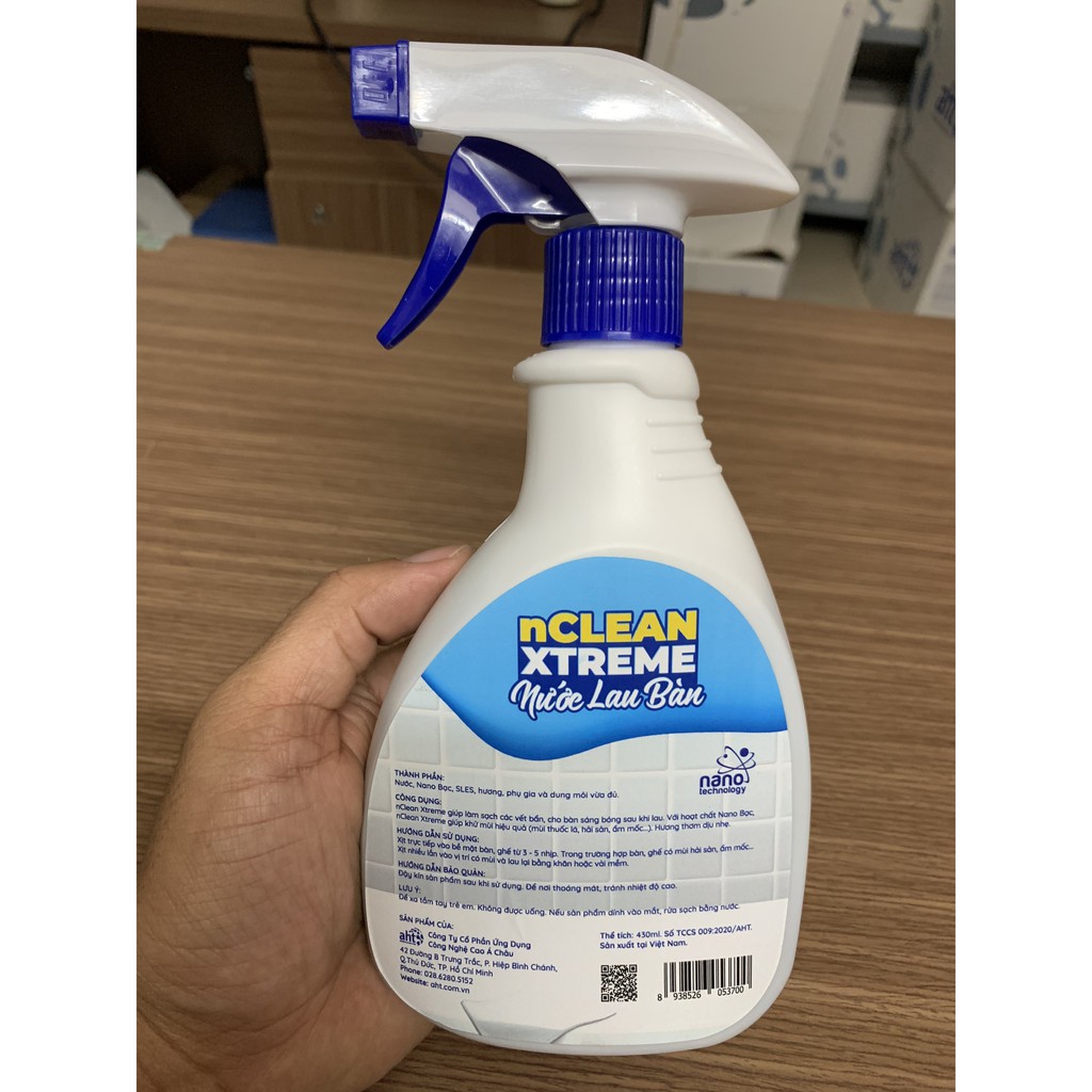 Nước lau bàn, lau kính nano bạc nCLEAN XTREME - mặt bàn, kính sáng bóng, hết mùi tanh, hương tự nhiên dịu nhẹ