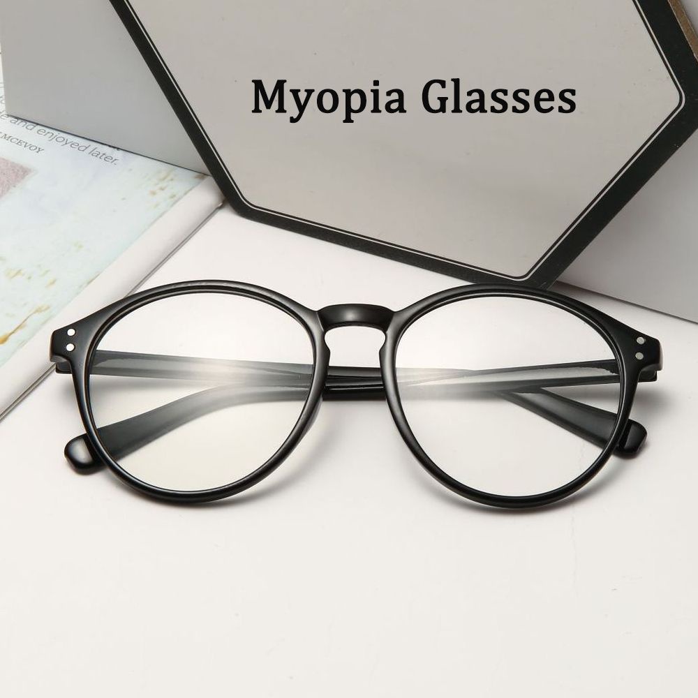 NIUYOU [Ready Stock] - 1.0 ~ - 4.0 Unisex Myopia Glasses Anti Blue Light Flat Mirror Eyewear Reduces Eye Strain UV Protection Eyeglasses Vintage Round Frame Brown/Black/Leopard Print