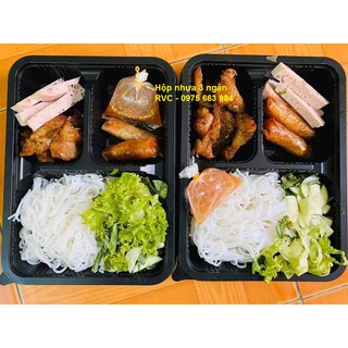 Khay nhựa 3 ngăn đựng cơm( 100 bộ - kèm nắp)