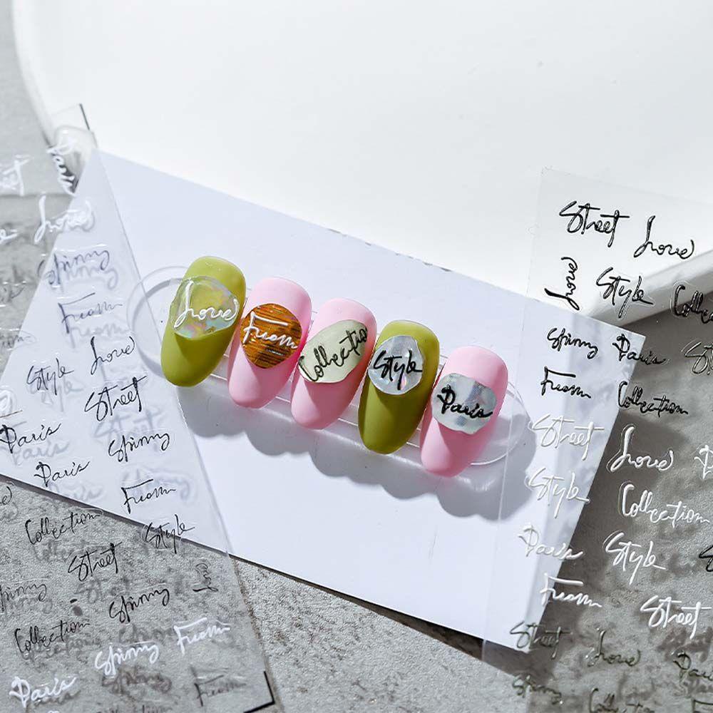 Miếng Dán Trang Trí Móng Tay DIY Hình Chữ Cái Tiếng Anh Trắng Đen 5D