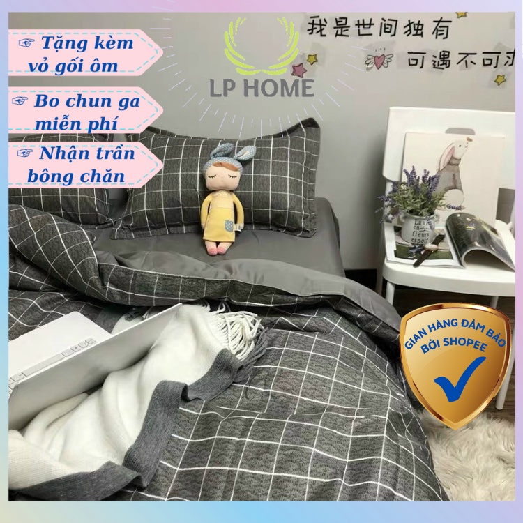 Bộ chăn ga gối Poly Cotton HQ kẻ dạ cho người đơn giản (Tặng vỏ gối ôm) - Miễn phí bo chun