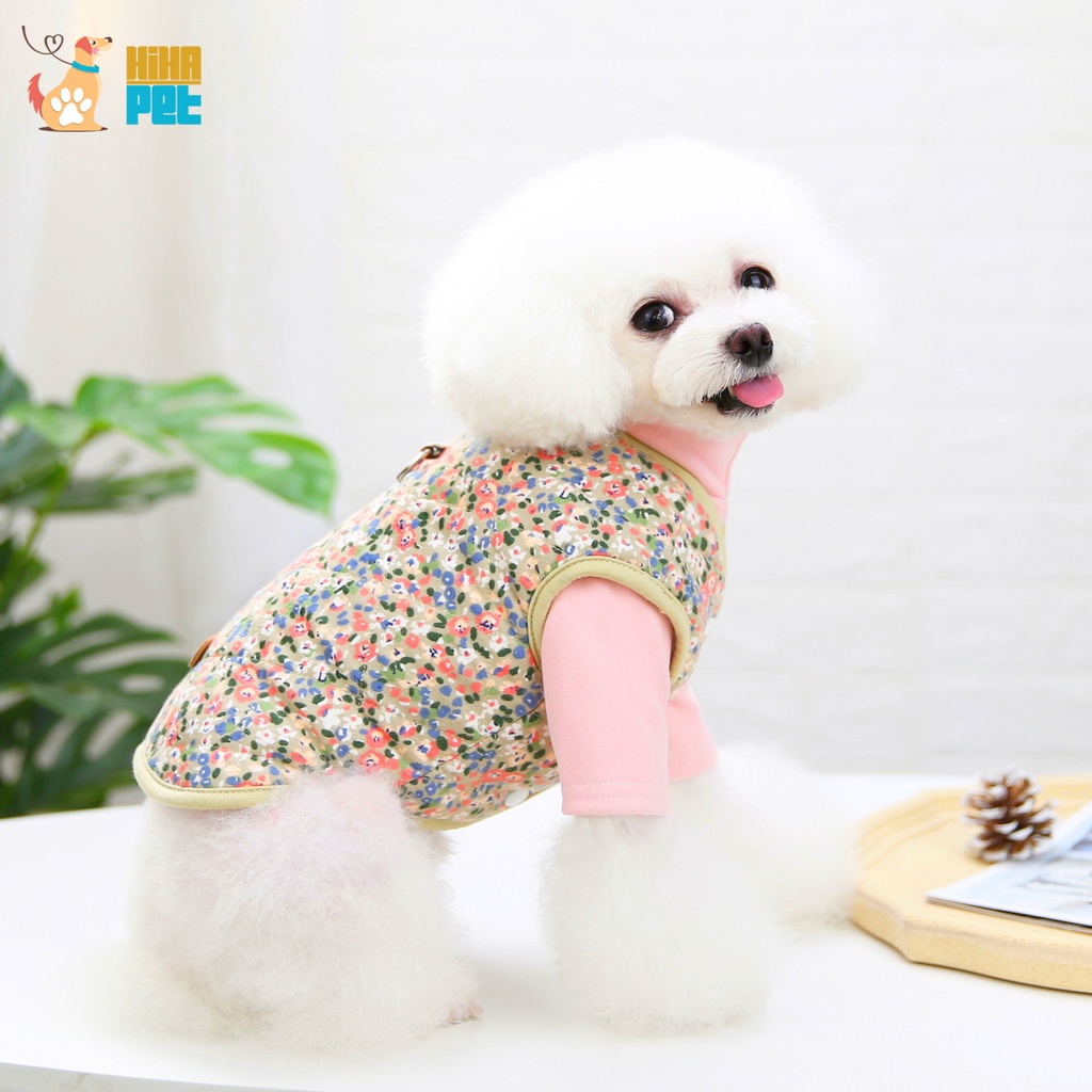 Áo Gile Hoa Nhí Cotton Thu Đông Chó Mèo Quần Áo Thú Cưng Cao Cấp Khoác Hihapet