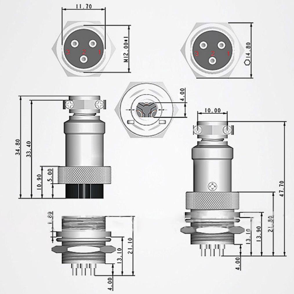 Đầu nối tròn GX12 đầu cái - đầu đực / 2 - 3 - 4 - 5 - 6 - 7 chân