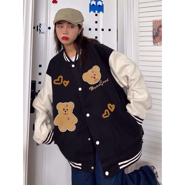 Áo khoác Bomber  nỉ gấu pha tay Form thụng siêu cute | BigBuy360 - bigbuy360.vn