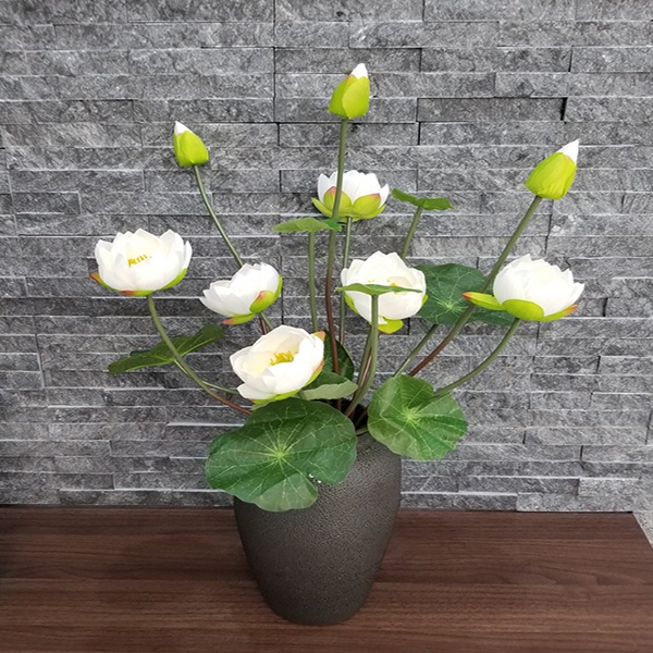 Hoa Giả- Cành Hoa Sen Lụa Cao Cấp 3 Bông 1 Nụ Kèm Lá 90cm Trang Trí Decor Siêu Xinh