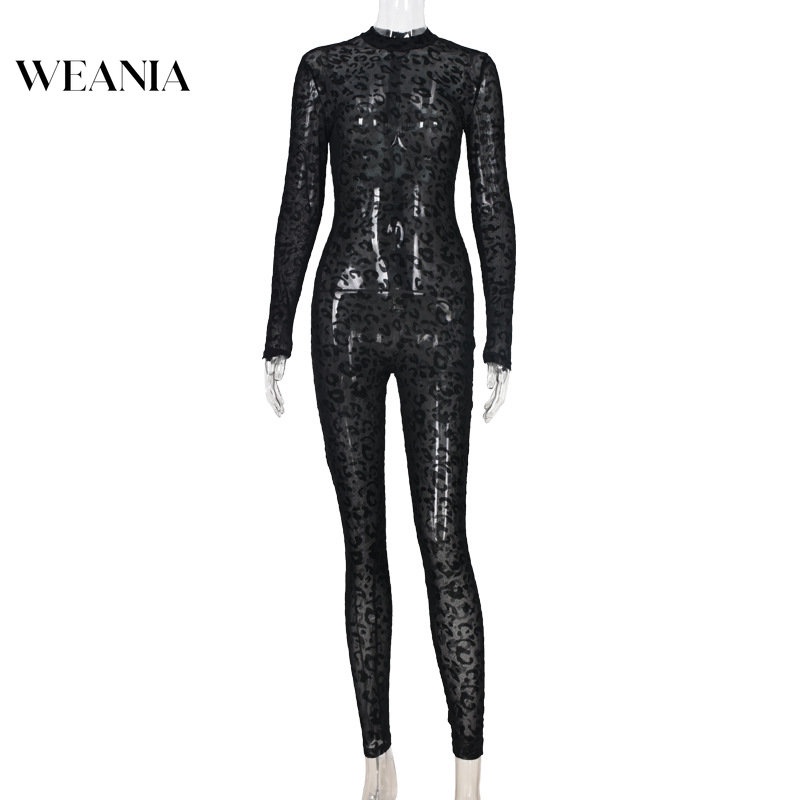 Áo liền quần Tay Dài Xuyên Thấu Hoạ Tiết Da Báo Quyến Rũ Cho Phái Nữ