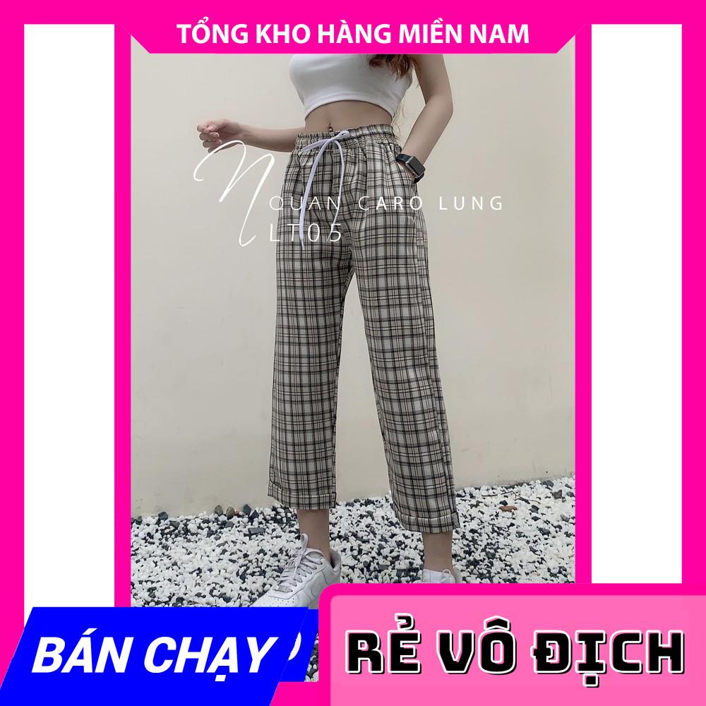 QUẦN BAGGY CARO LƯNG THUN NỮ LT05 ⚡ẢNH THẬT⚡ QUẦN LỬNG NỮ LƯNG THUN ⚡ QUẦN NỮ 9 TẤC