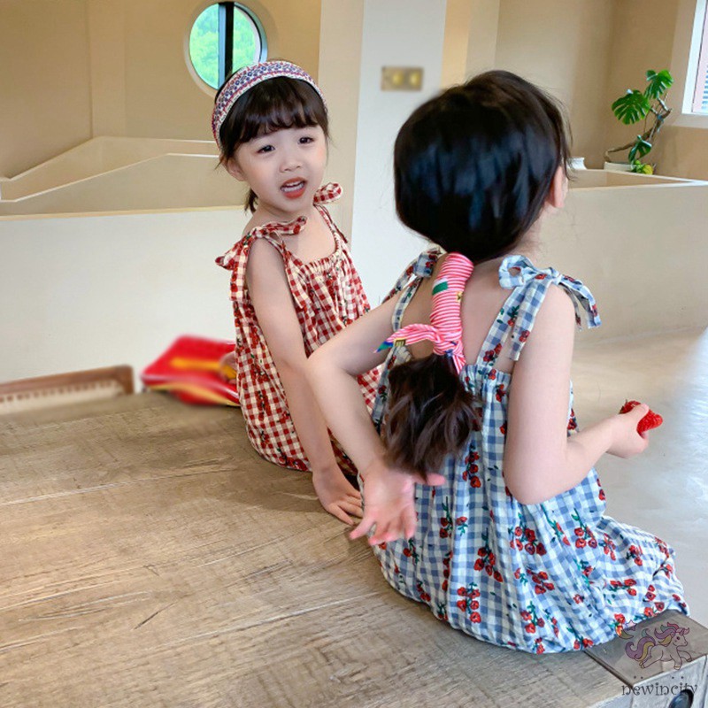 Áo Liền Quần Hai Dây In Hoa Cho Bé Gái