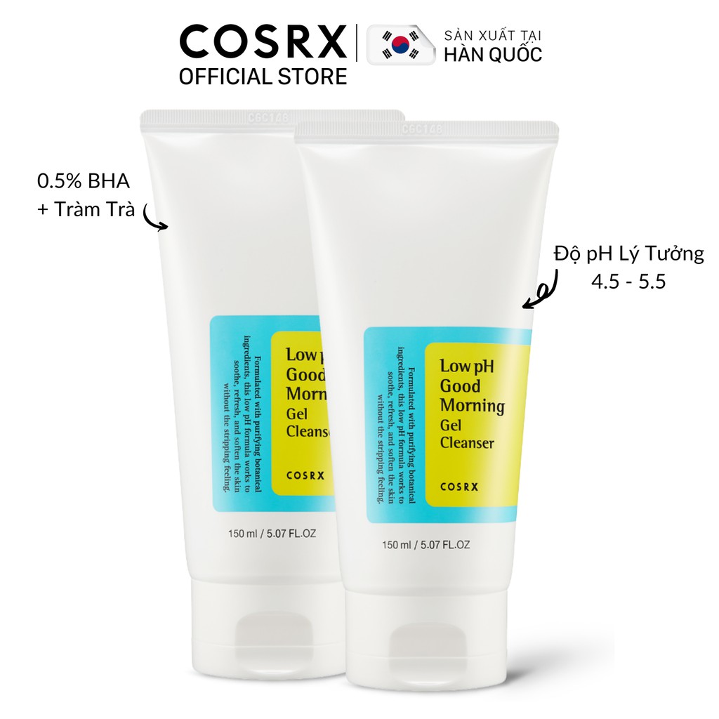 Combo 2 Gel Rửa Mặt (Tràm Trà, 0.5% BHA) COSRX Low pH Good Morning Gel Cleanser (150ml x 2)