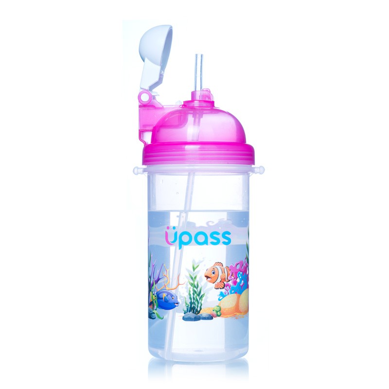 Bình nước 420ml / 500ml Upass có nắp bật ống hút mềm / cho bé trên 12 tháng tuổi