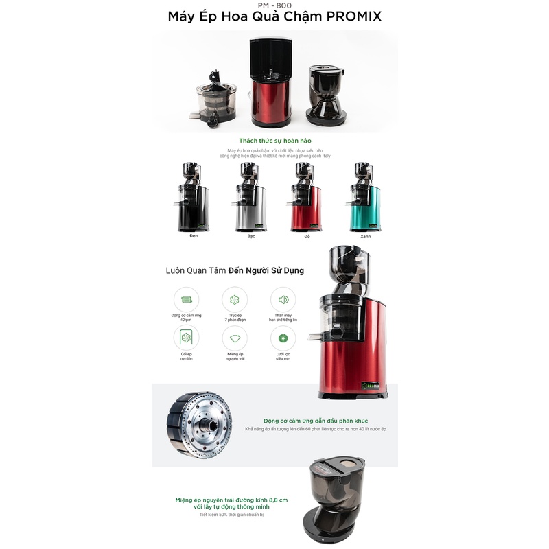 Máy ép chậm Promix PM-800 - Dễ Vệ Sinh (promix pm800, promix pm 800)